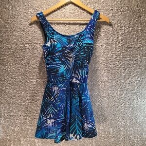 Shore Shapes Swimwear One Piece Swimsuit  Dress Leafy Tummy Control Size 8 Blue